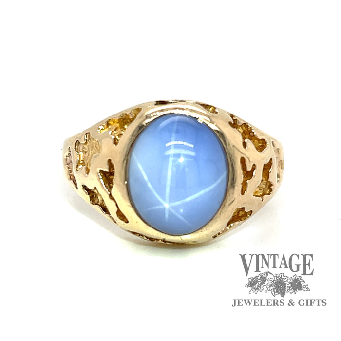 Star Sapphire Saddle Ring in 14k FRONT