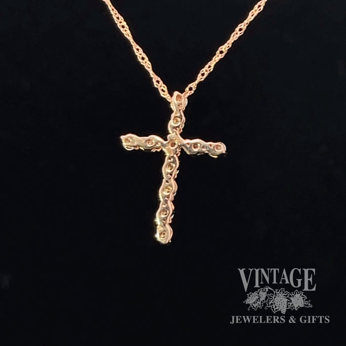 Diamond 14k rose gold cross necklace back