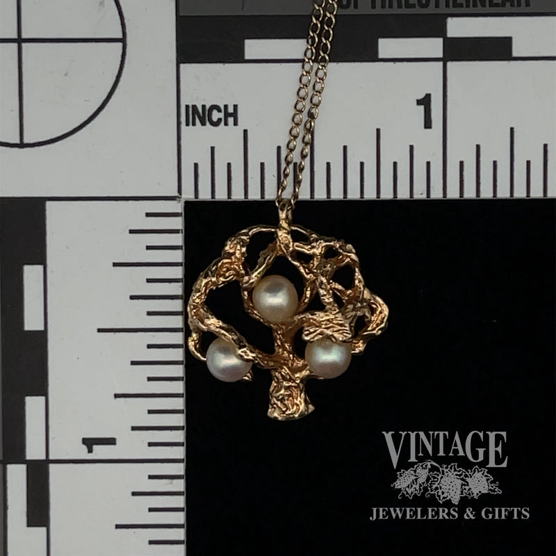 14k Tree and Pearl Pendant necklace scale