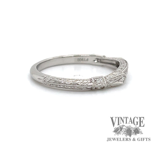 Platinum and diamond hand engraved ring band side