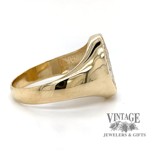 Two tone Leaf Ring in Wide 14k Ring SIDE