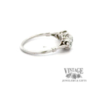 1.20 CTW antique old mine cut three stone natural diamond palladium ring side 2