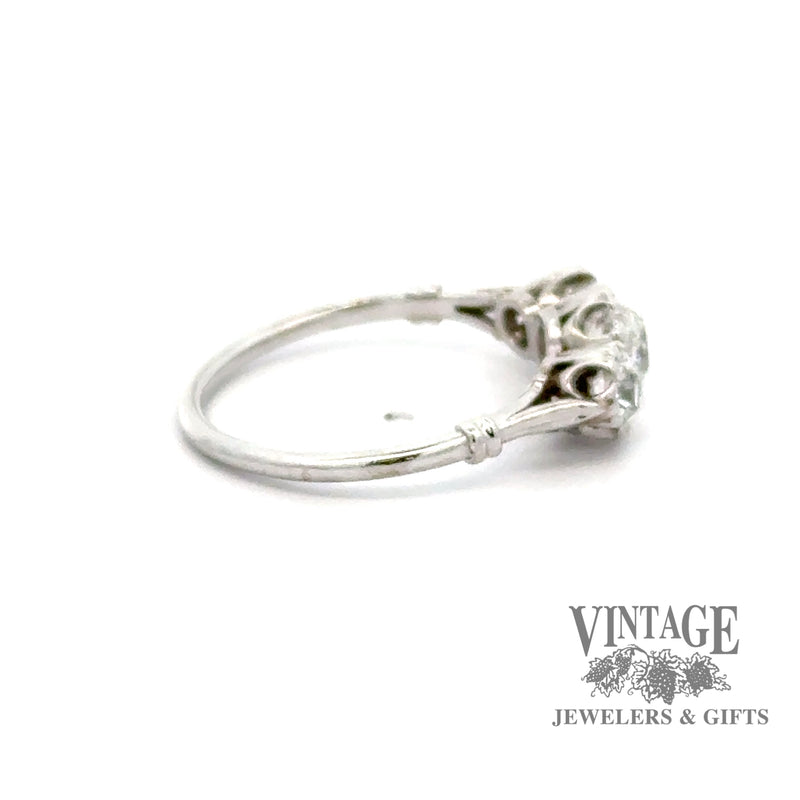 1.20 CTW antique old mine cut three stone natural diamond palladium ring side 2