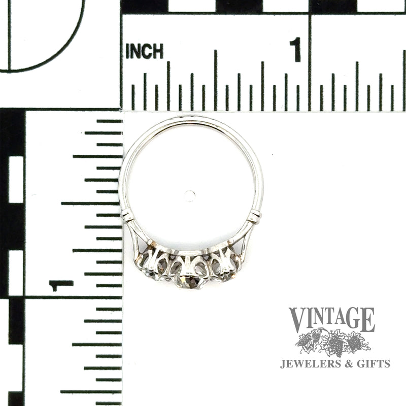 1.20 CTW antique old mine cut three stone natural diamond palladium ring scale