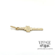 Small embossed 14k gold cross pendant side