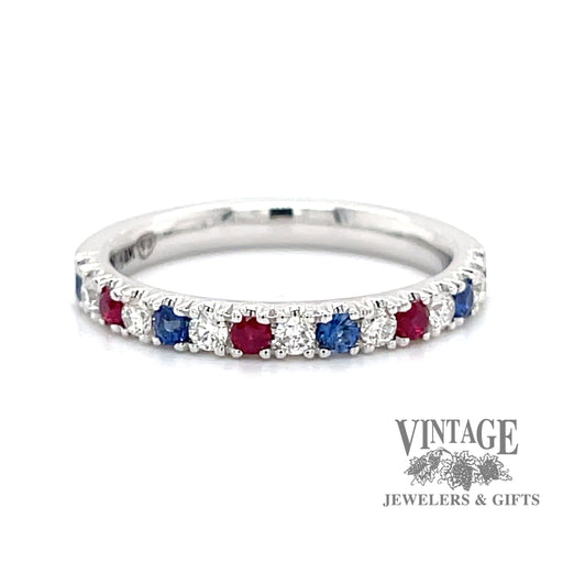 Red white and blue 14k white gold ring