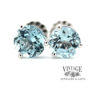 1.42ctw round natural aquamarine 14KW gold martini studs close up