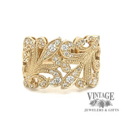 Fleur de lis diamond filigree 14ky gold ring