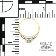 14 karat/18 karat two tone .60 carat total weight diamond illusion head antique engagement ring with scale