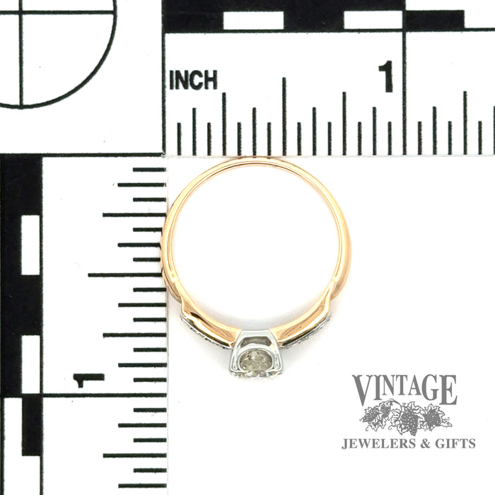 14 karat/18 karat two tone .60 carat total weight diamond illusion head antique engagement ring with scale