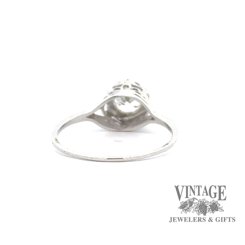 18k white gold Antique Filigree .50ct Old European Cut natural diamond ring, underside