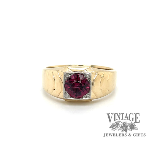 Wide Band Ring with beautiful Purple Garnet in 14k FRONT