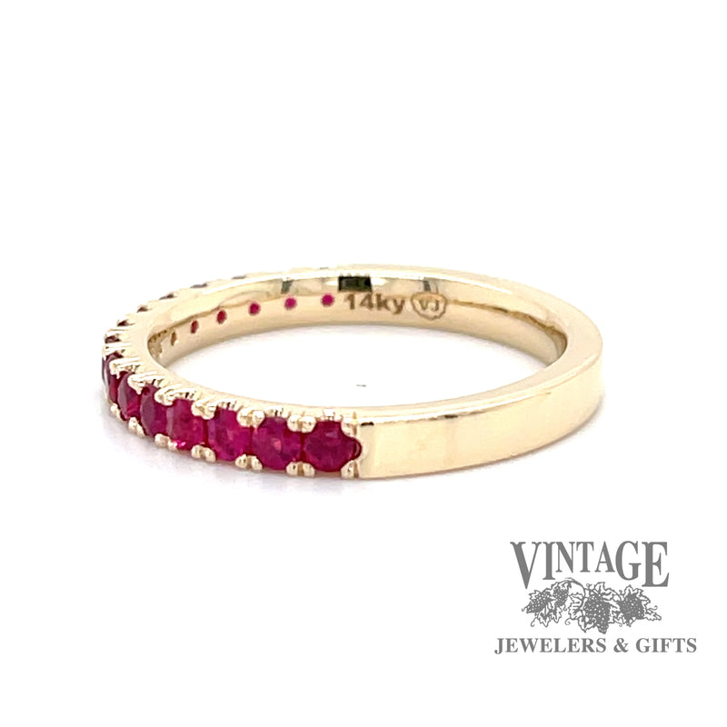 Ruby 14ky gold ring stacker side