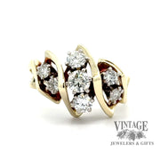 14ky gold .88ctw diamond  freeform diagonal design cluster ring.88ctw diamond  freeform  cluster ring