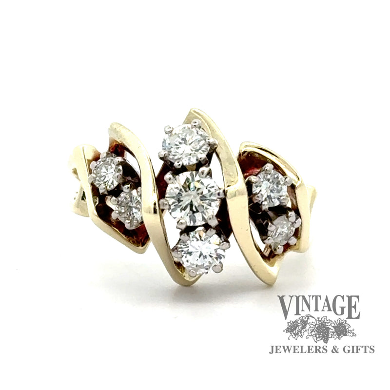 14ky gold .88ctw diamond  freeform diagonal design cluster ring.88ctw diamond  freeform  cluster ring