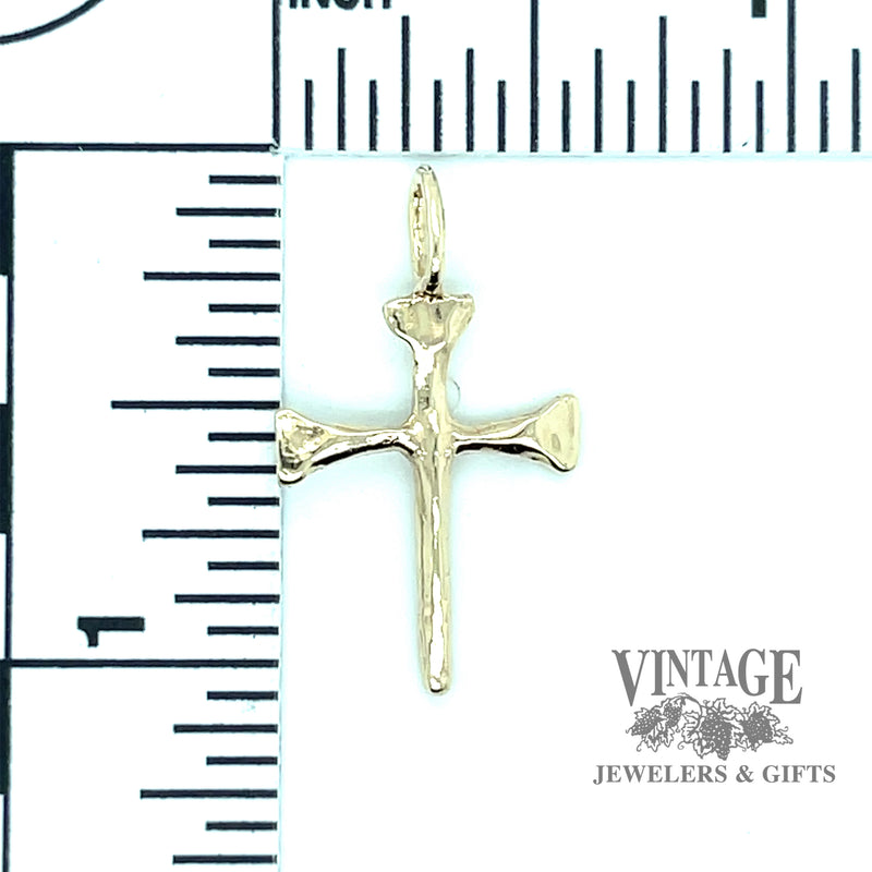 Rustic 10k gold cross pendant scale