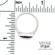 Elonaged oval amethyst and diamond east west 14kw gold ring scale