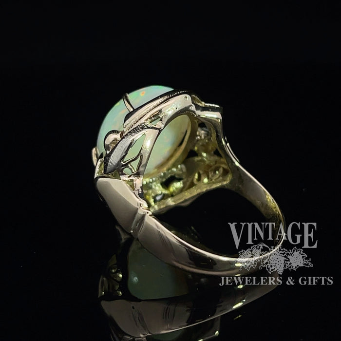 14 karat gold crystal opal and diamond ring, back side