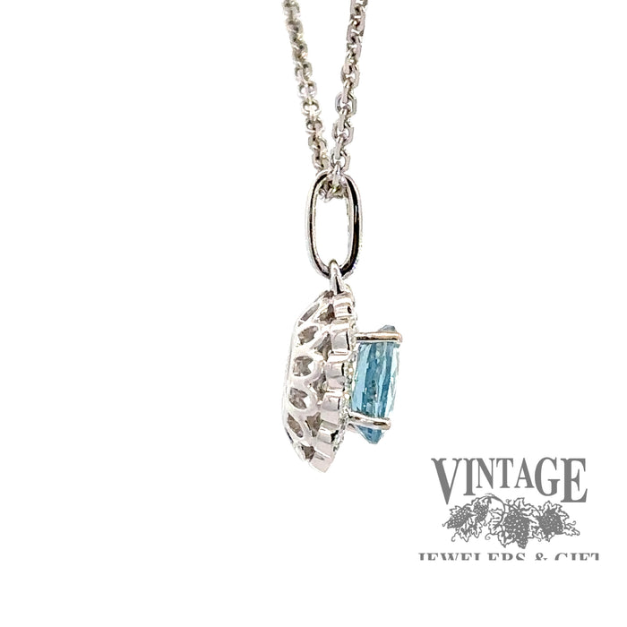 Aquamarine and diamond oval 18kw gold pendant side