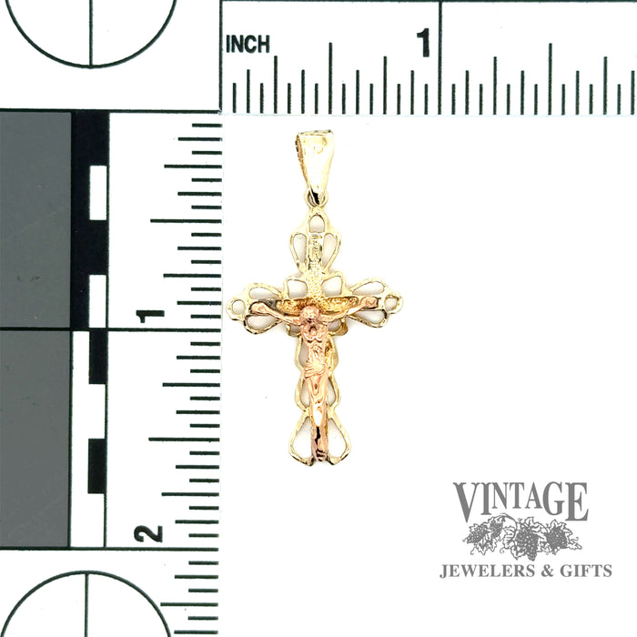 10k gold Lace design two tone crucifix with scale