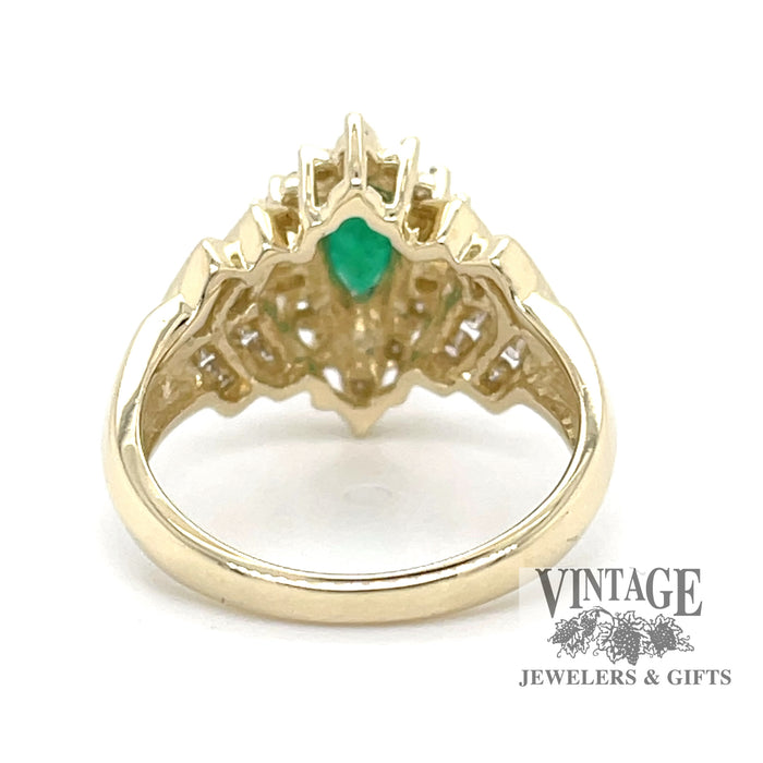 Marquise emerald and diamond 14ky gold ring bottom