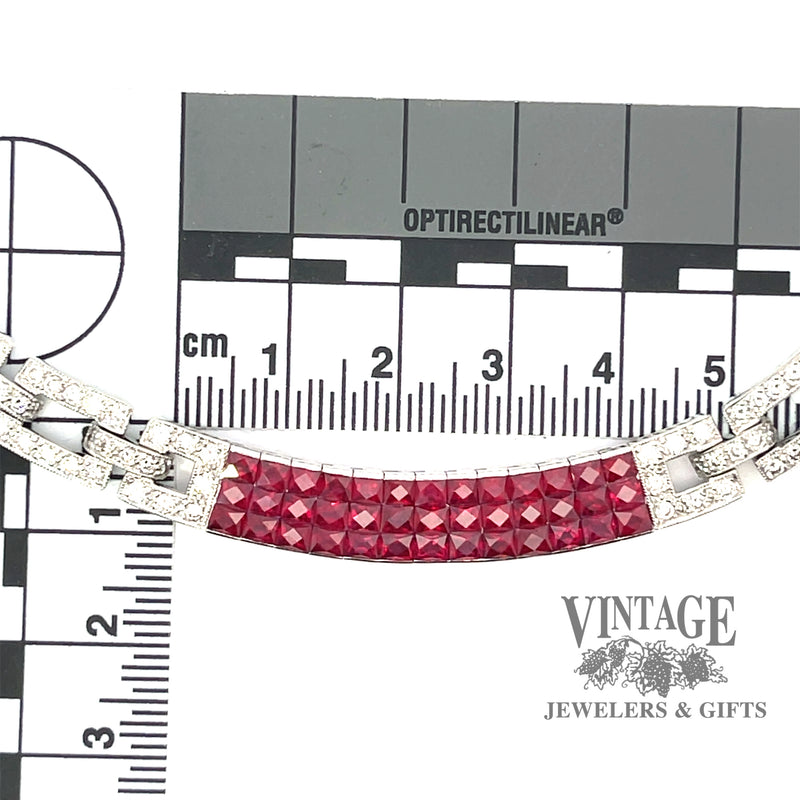 Ruby and diamond invisible set 18kw gold necklace scale