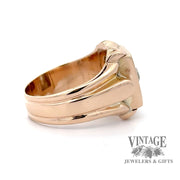 14ky gold antique hand engraved diamond signet ring, side view