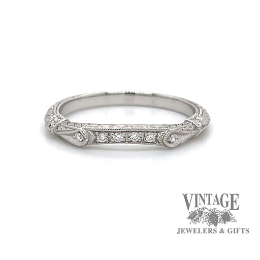 Platinum and diamond hand engraved ring band