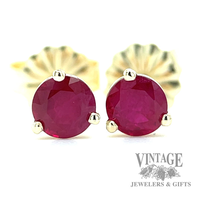 Natural ruby 4mm round 14k gold stud earrings