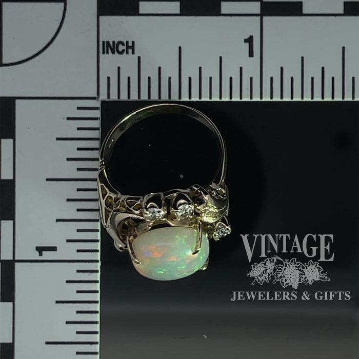 14 karat gold crystal opal and diamond ring, with scale