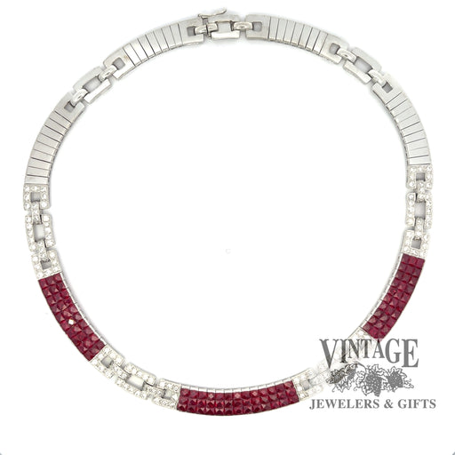 Ruby and diamond invisible set 18kw gold necklace top