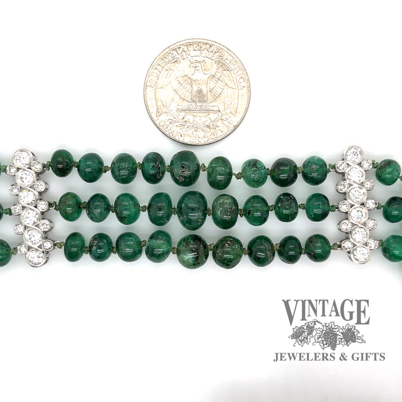 Natural emerald bead and diamond platinum bracelet