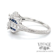 Vintage inspired diamond and sapphire semi mount 14k gold ring side1