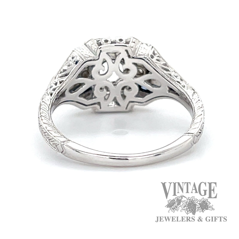 Vintage inspired diamond and sapphire semi mount 14k gold ring bottom