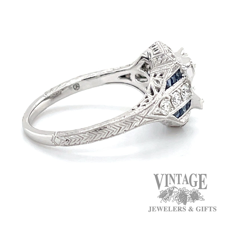 Vintage inspired diamond and sapphire semi mount 14k gold ring side2