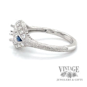 Vintage inspired sapphire and diamond semi-mount 14k gold ring side2