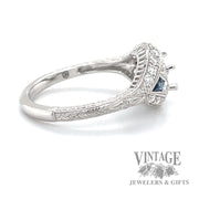 Vintage inspired sapphire and diamond semi-mount 14k gold ring side2