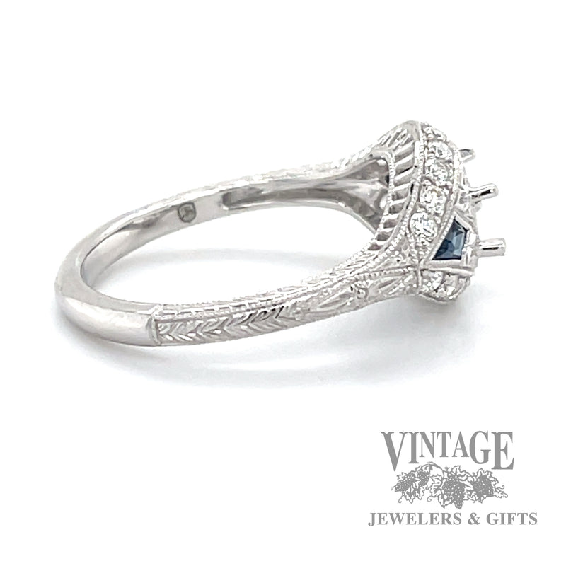 Vintage inspired sapphire and diamond semi-mount 14k gold ring side2