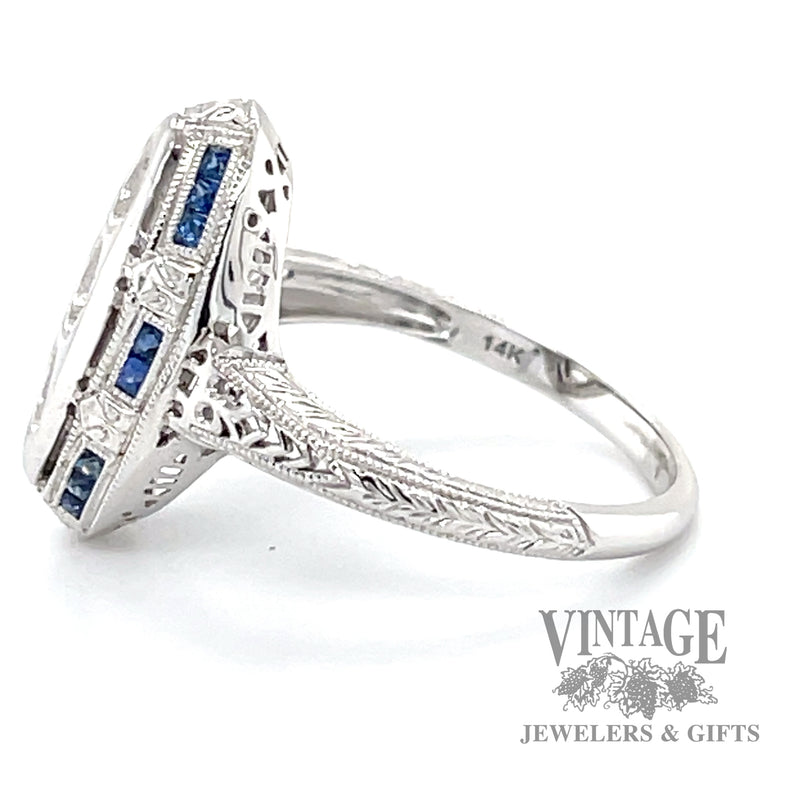 Vintage inspired sapphire 14k gold three stone ring