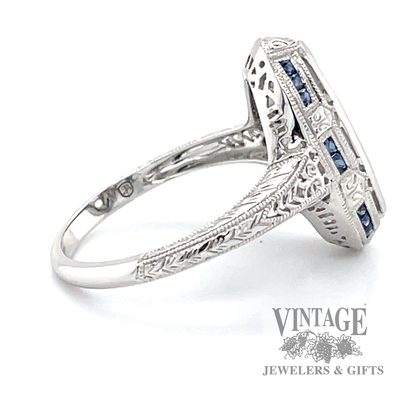 Vintage inspired sapphire 14k gold three stone ring