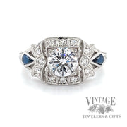 Diamond and sapphire vintage inspired 14k white gold ring