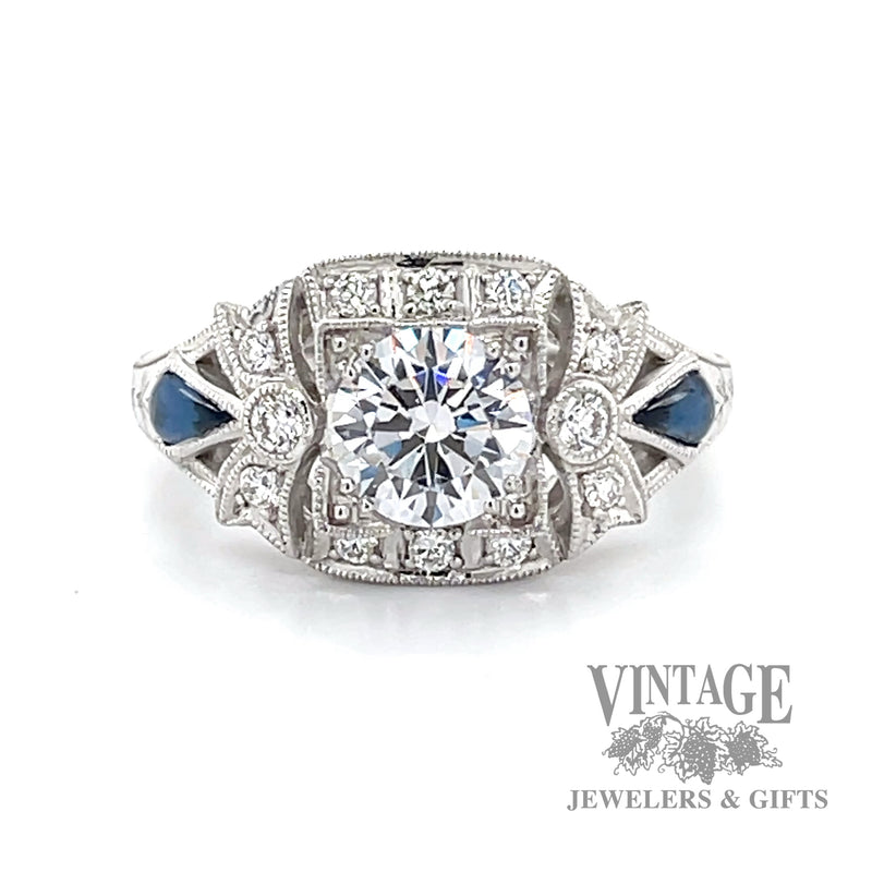 Diamond and sapphire vintage inspired 14k white gold ring
