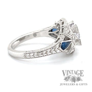 Diamond and sapphire vintage inspired 14k white gold ring side2