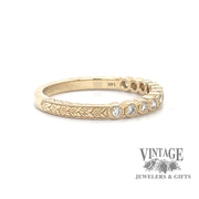 Bezel set diamond bubble 14ky gold hand engraved ring side