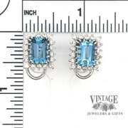 Aquamarine and diamond 14KW gold earrings scale