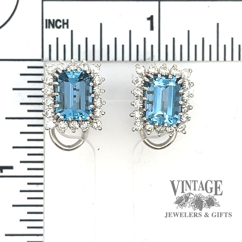 Aquamarine and diamond 14KW gold earrings scale