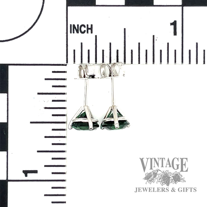 Seagreen 6mm round tourmaline 14KW gold martinis stud earrings. scale