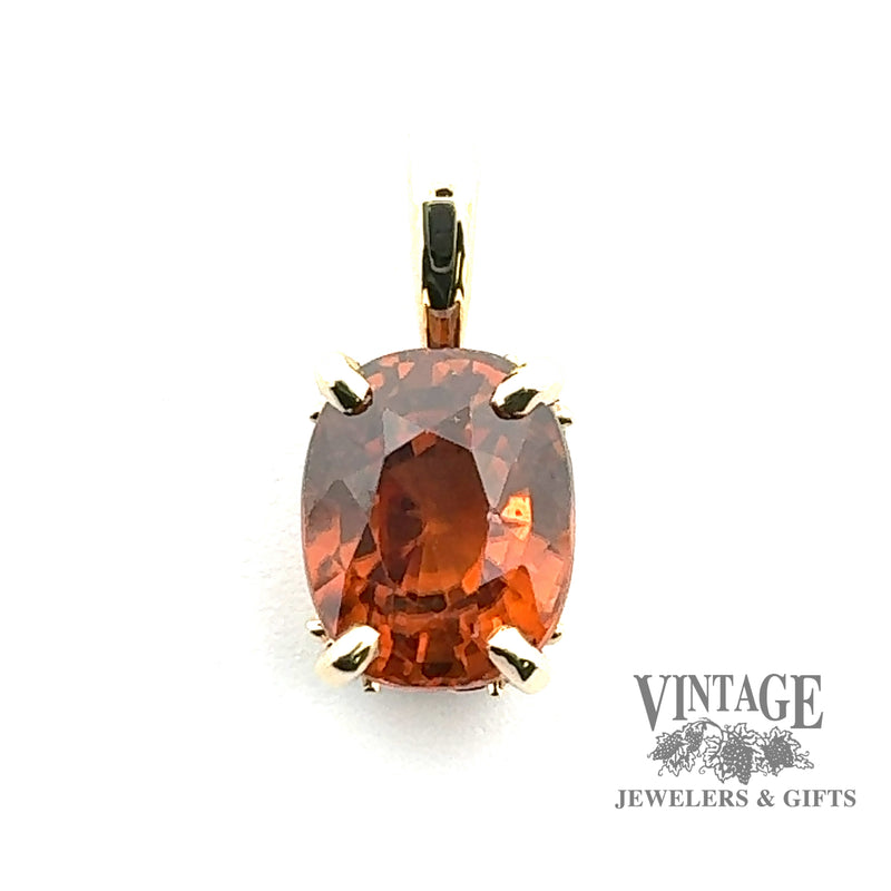 14 karat yellow gold 2.25ct orange hessonite garnet pendant