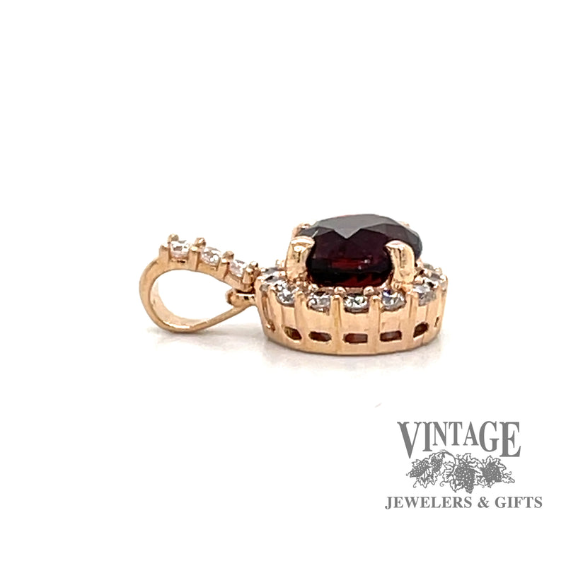 Garnet diamond and 14k rose gold pendant side