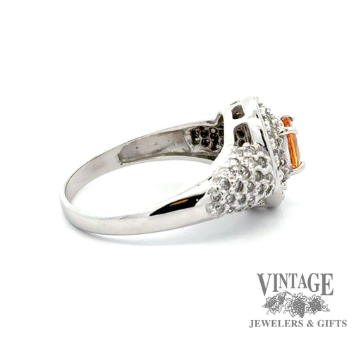 10kw gold oval spessartine diamond pave ring, side view